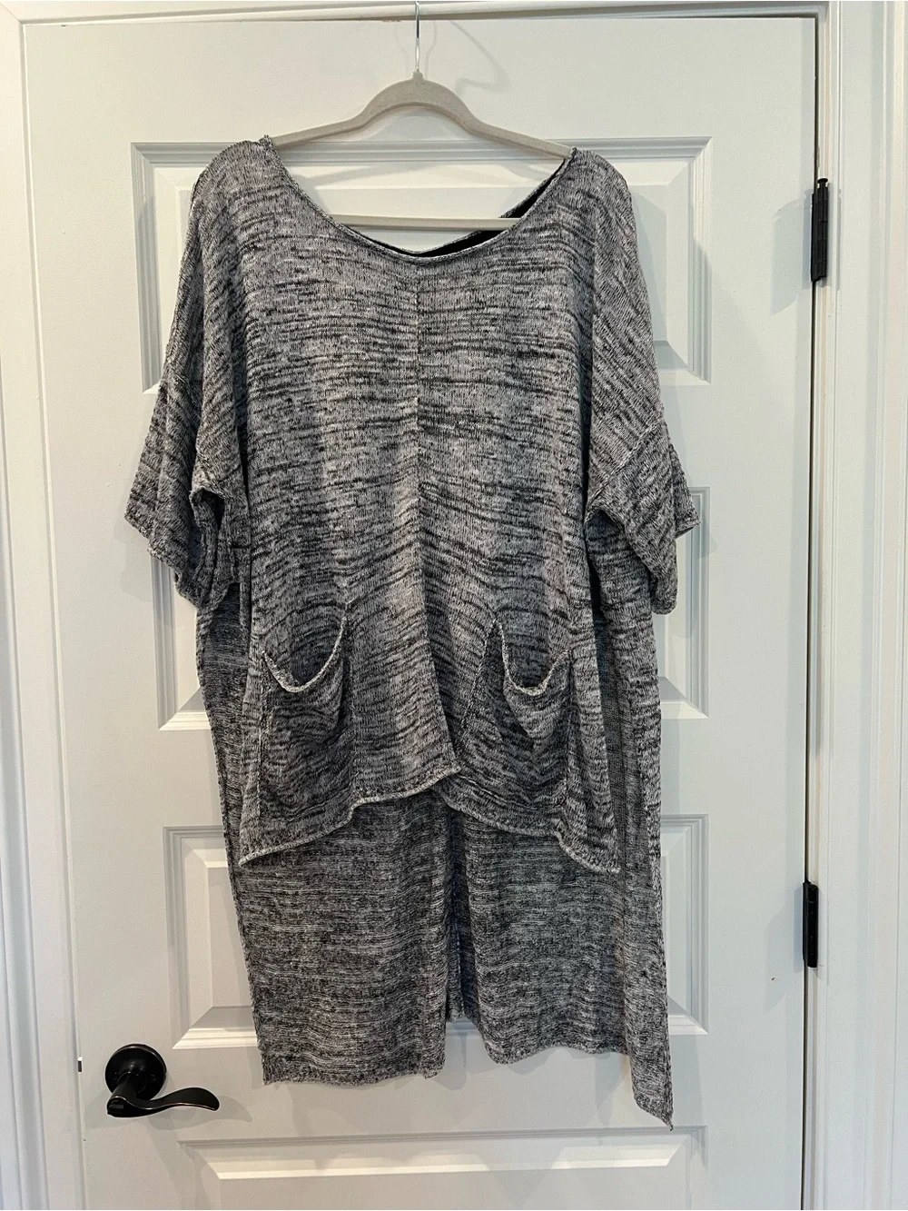 Free People Light Bright High Low Linen Knit Tunic Gray Pockets Medium